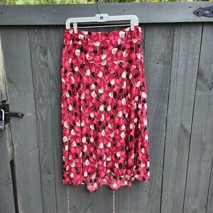 Cabi Skirt Womens 8 Red Floral Corsage Midi Length Side Zip 4212 Career NWT $100